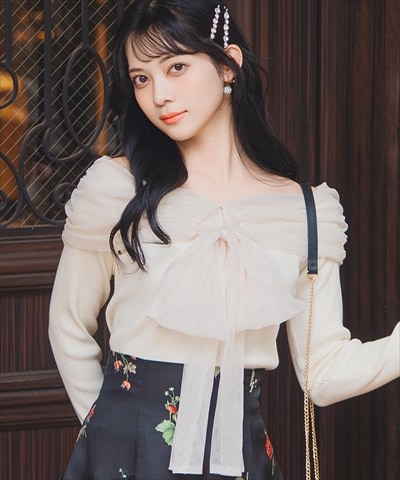 【12/5(fri)10時発売】リボンチュールレイヤードリブニット