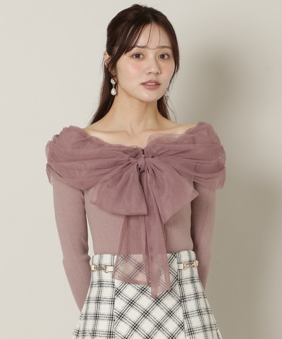 【12/5(fri)10時発売】リボンチュールレイヤードリブニット