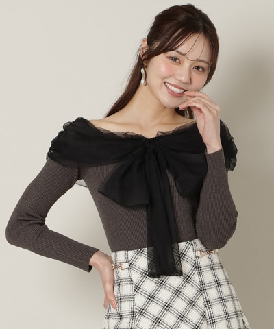 【12/5(fri)10時発売】リボンチュールレイヤードリブニット
