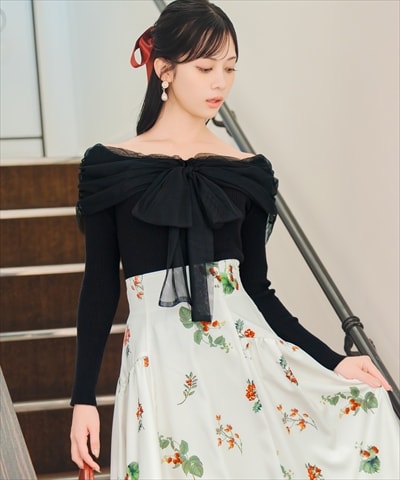 【12/5(fri)10時発売】リボンチュールレイヤードリブニット