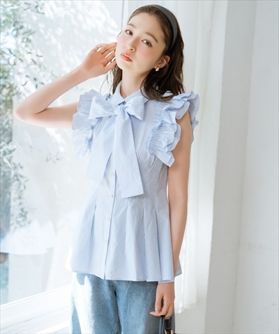 フリルスリーブペプラムブラウス