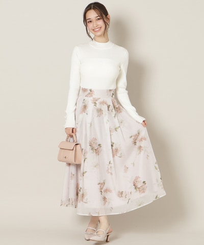 フラワープリントシアータックスカート