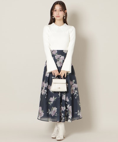 フラワープリントシアータックスカート