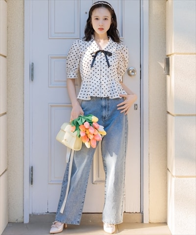 ビジューポケットワイドデニムパンツ