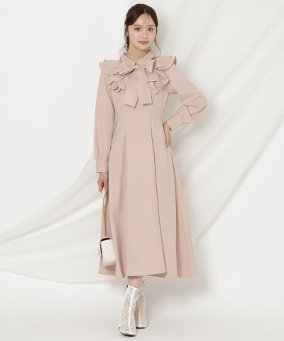 ラッフルリボンタイフレアワンピース