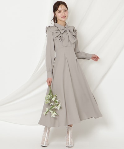 ラッフルリボンタイフレアワンピース