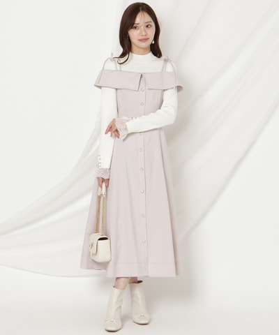 リボンストラップオフショルキャミワンピース