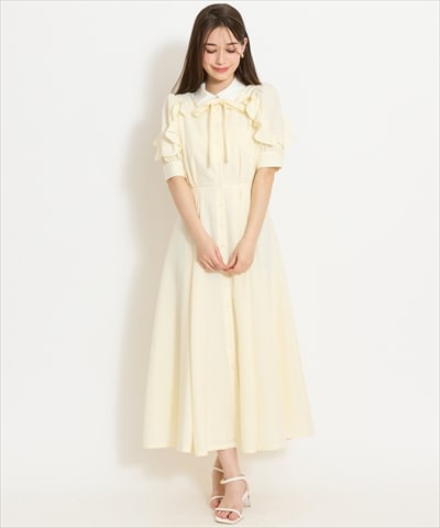 ラッフルパフスリーブシャツワンピース