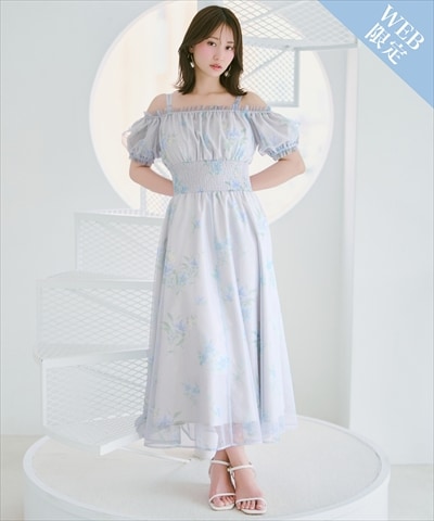 フラワーメッシュオフショルワンピース