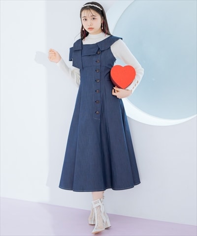 アシンメトリーリボンショルダーワンピース