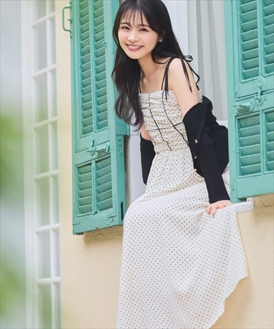 【7/16(thu)発売】リボンショルダーギャザーキャミワンピース