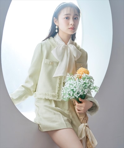 ノーカラーフリンジツイードジャケット