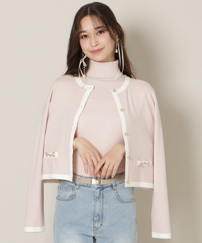 バイカラーアンサンブル【ハイネックトップス×カーディガンセット】