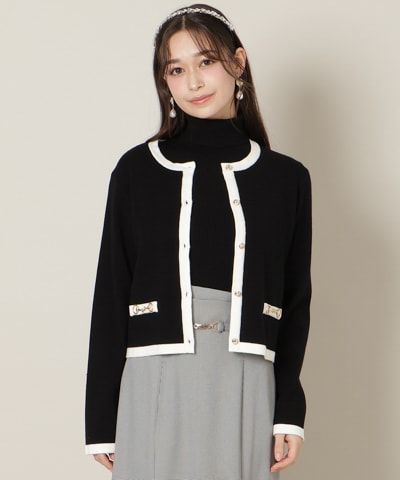 バイカラーアンサンブル【ハイネックトップス×カーディガンセット】