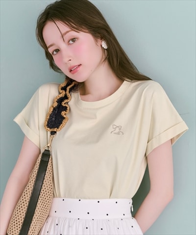 ロゴ刺繍ターンバックスリーブTシャツ