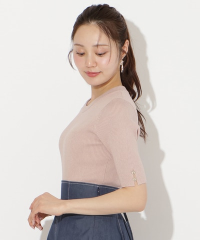 袖口リボンリブニット