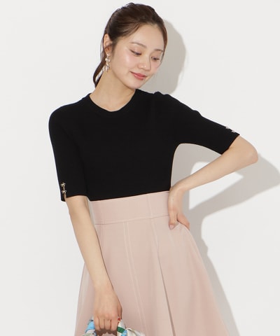 袖口リボンリブニット