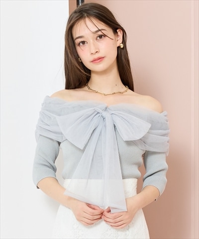 リボンチュールレイヤードリブニット