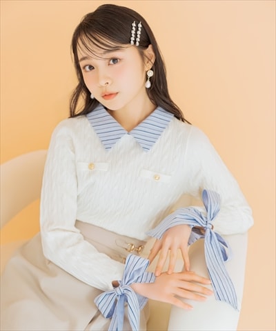 リボンカフスドッキングケーブルニット