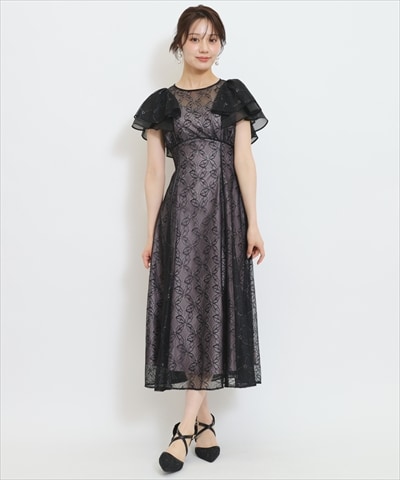 ラッフルスリーブレースドレス