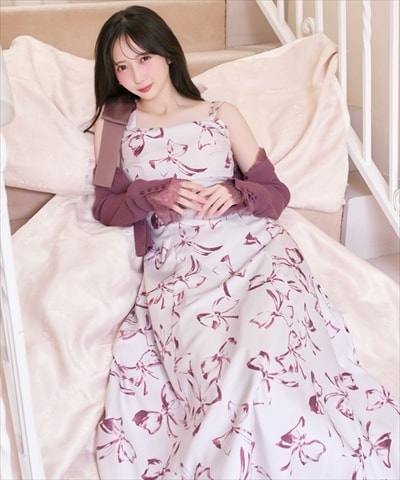 【8/7(fri)発売】リボンプリントアシメショルダーキャミワンピース