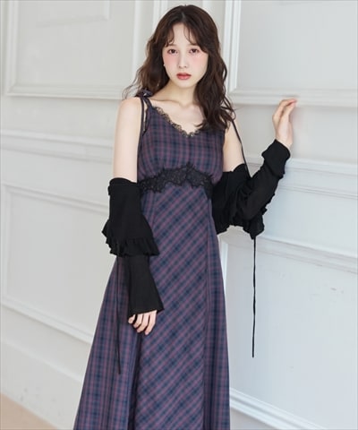 【再入荷予約受付中】レーストリムチェックキャミワンピース