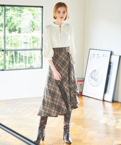 チェックラッフルフレアスカート(S 茶系チェック): And Couture|公式