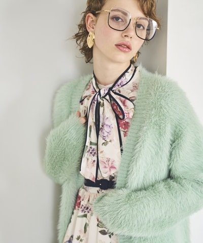 シャギーロングカーデ