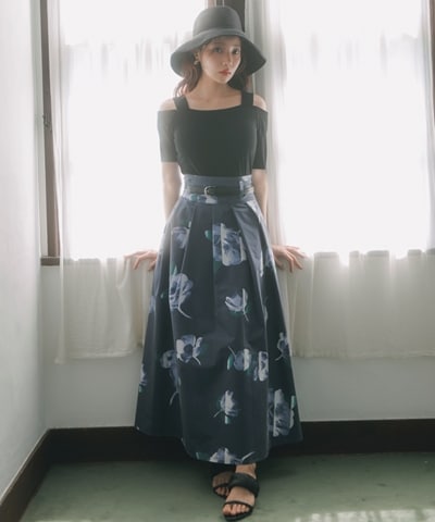 サンセットフラワータックフレアスカート