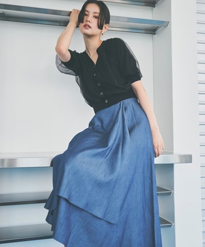 アドーア ニット ドッキング シャンブレーデニムプリーツワンピース ADORE アドーア シャンブレーデニムプリーツワンピース ニット