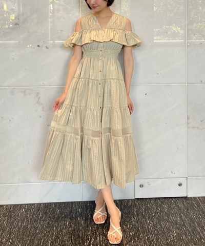 シアーティアードオープンショルダーワンピース