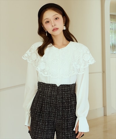 【新品タグ付き】COUDRE クードル チュールトップス ブラウス ブラック 黒 ガール GIRL デコラティブチュールトップス （ブラック