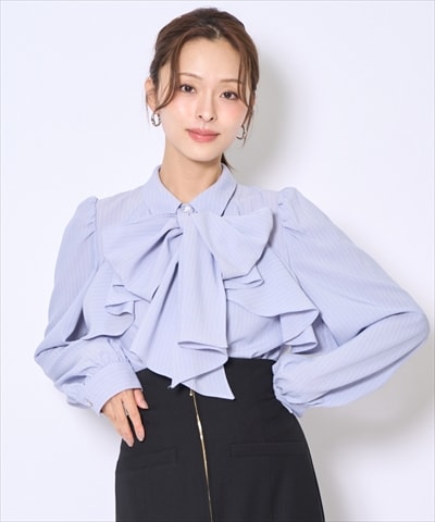 ビジューボタンフリルケープ長袖ブラウス