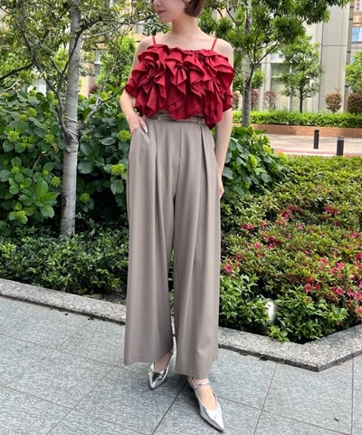 ベルト付きタックワイドパンツ