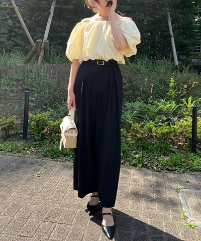 ベルト付きタックワイドパンツ