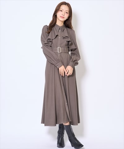 フリルケープシャツワンピース