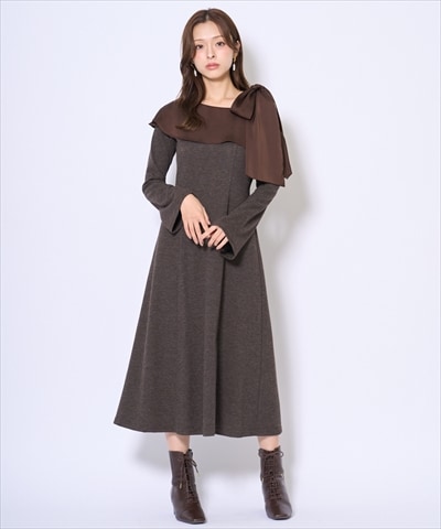 ショルダーリボンカットソーワンピース