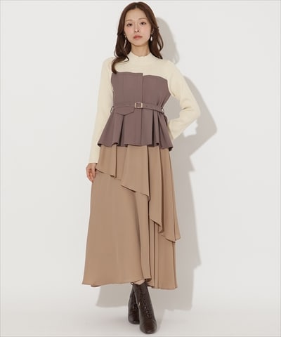 ニット切替アシンメトリーワンピース