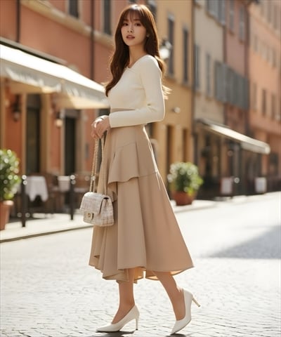 アシメスカートドッキングワンピース