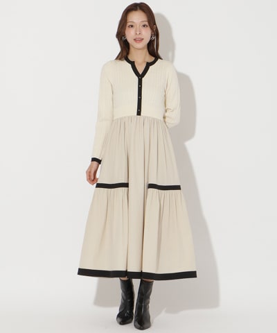 AND COUTURE_NEW YEAR ONE PIECE_ケーブル編みニットドッキング