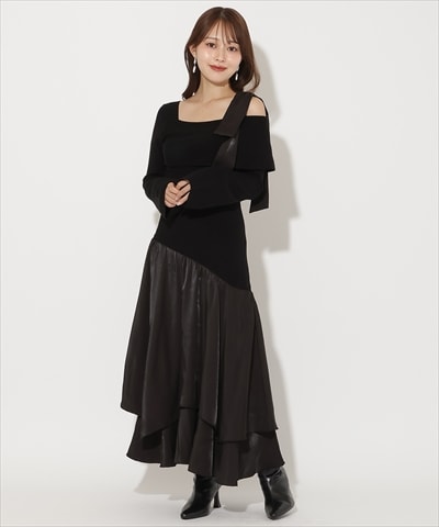 アンドクチュール　ブラックニットロングワンピース ✔︎ STAFF COORDINATE ♢ ロングニット＋チュールワンピース