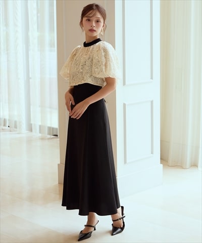 ベロアトリミングブラウス×ドレス