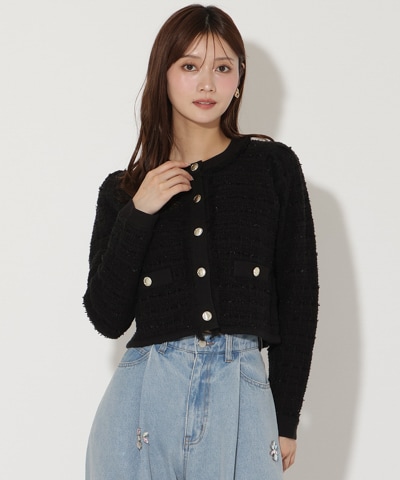 ツイードライクニットカーディガン