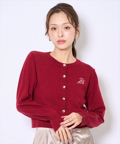 刺繍クルーネック長袖カーディガン