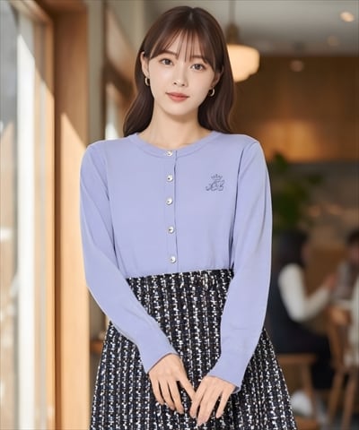 刺繍クルーネック長袖カーディガン