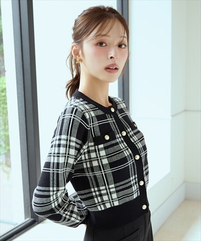 チェックジャガードニットカーディガン