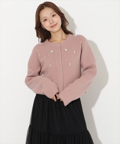 ビジュー付きニットカーディガン