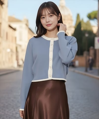 配色カーディガン