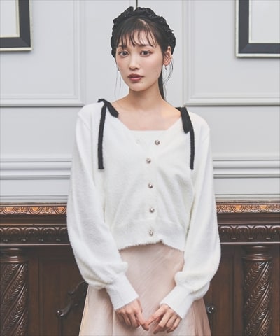 ラメフェザーショルダーリボンアンサンブル