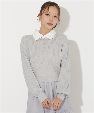 シャツ襟ケーブルニット